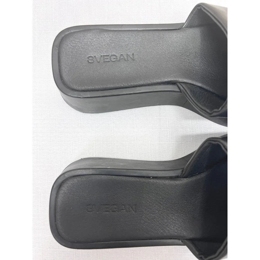 SVEGAN Platform Slide Sandals Women Size 42 Black Excellent Vegan Square‎ Toe